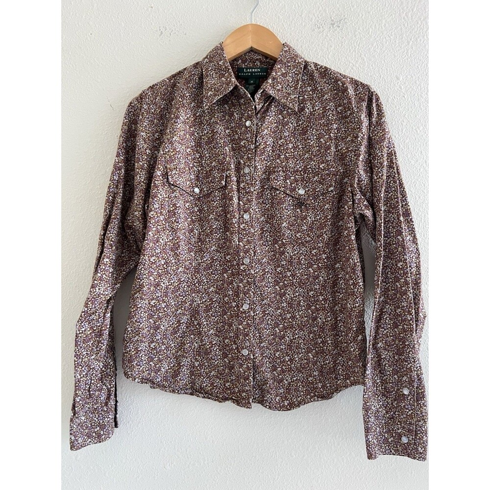 Vintage Lauren Ralph Lauren Size M Calico Floral Pearl Snap Western Boho Shirt